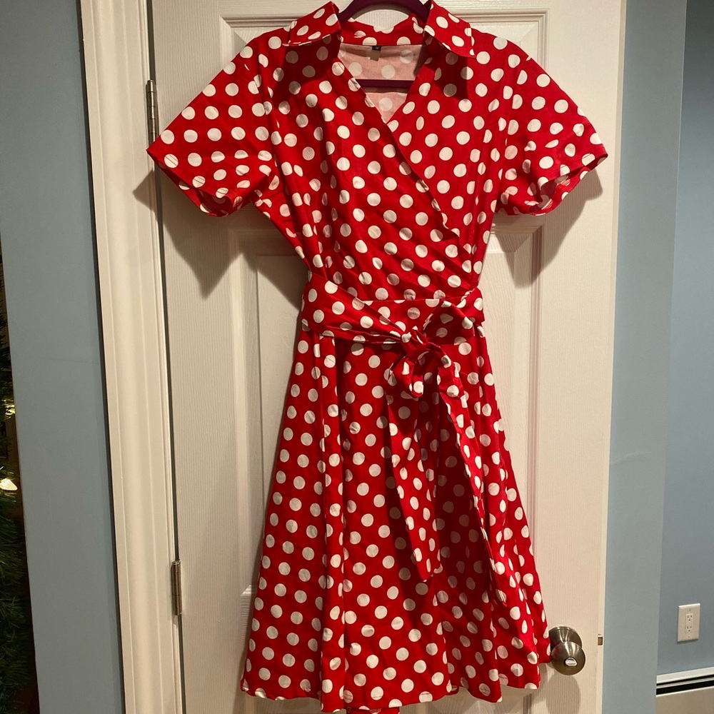 Red and white polka dot dress